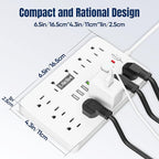 6 FT Flat Plug Surge Protector Power Strip, 11 Multiple AC Outlets - Image 6