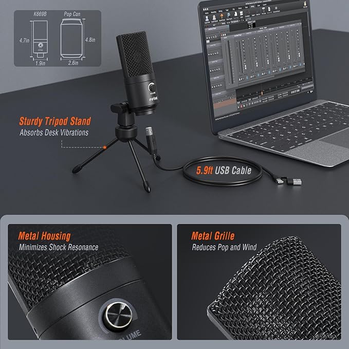 FIFINE USB Microphone, Metal Condenser Recording Microphone - Image 7