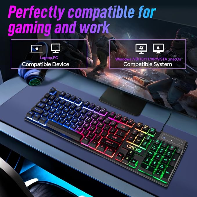 CHONCHOW Wired Gaming Keyboard, 104 Keys Full Size, - Image 8