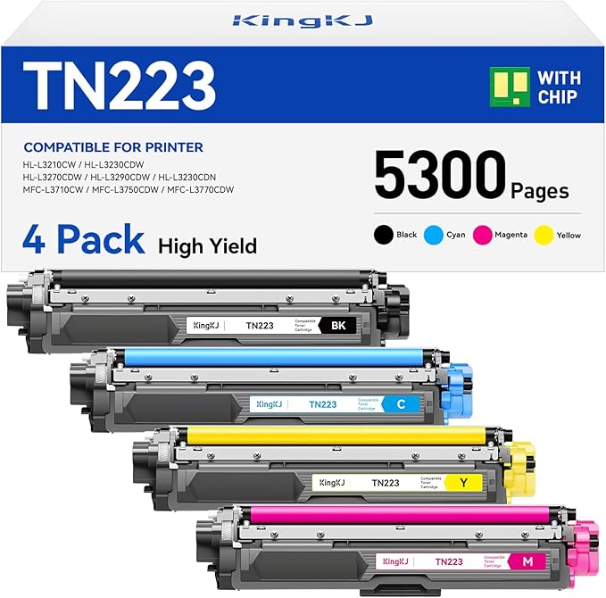 TN223 Toner Cartridge Set 4-Pack Black Color Replacement by KingKJInkToner