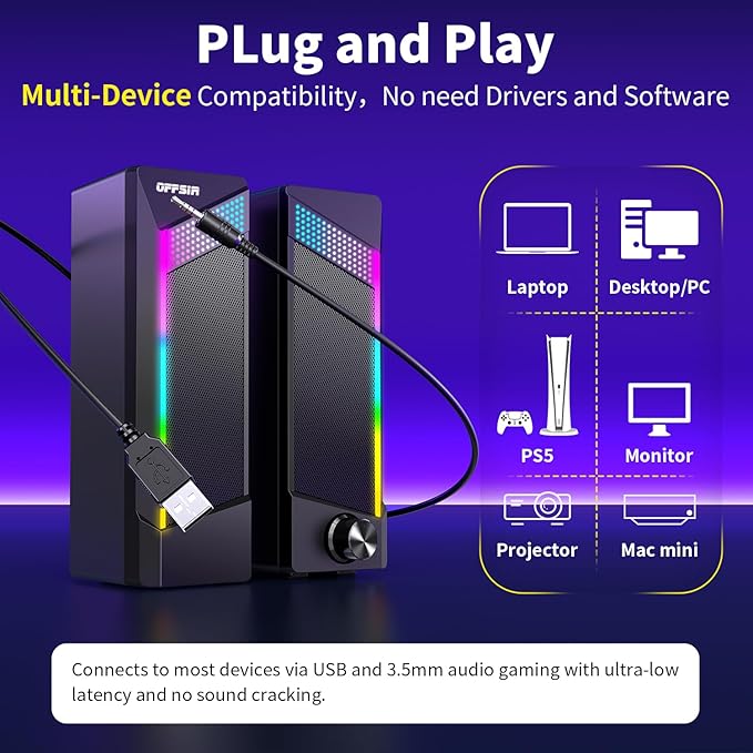 Computer Speakers, 2 in 1 PC Speaker, Gaming Speakers - Image 5