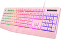 Pink Creamy Keyboard, Rainbow LED Backlit, 104 Keys Silent Light Up Gaming by yesbeaut