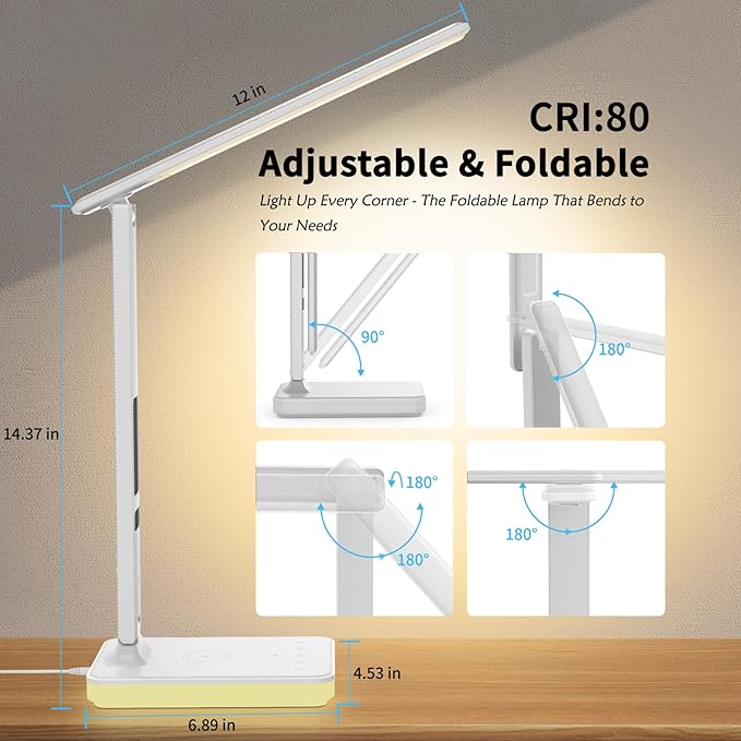 LED Desk Lamp for Home Office, USB Charging Port, Reading Lamp Desk Light - Image 3
