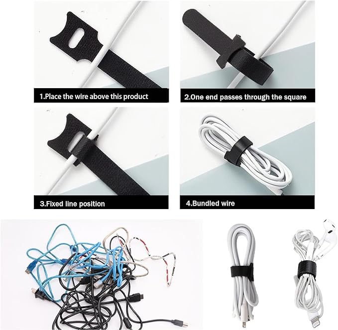 100 Pack Reusable Hook & Loop Cable Ties & Labels Kit - Image 6