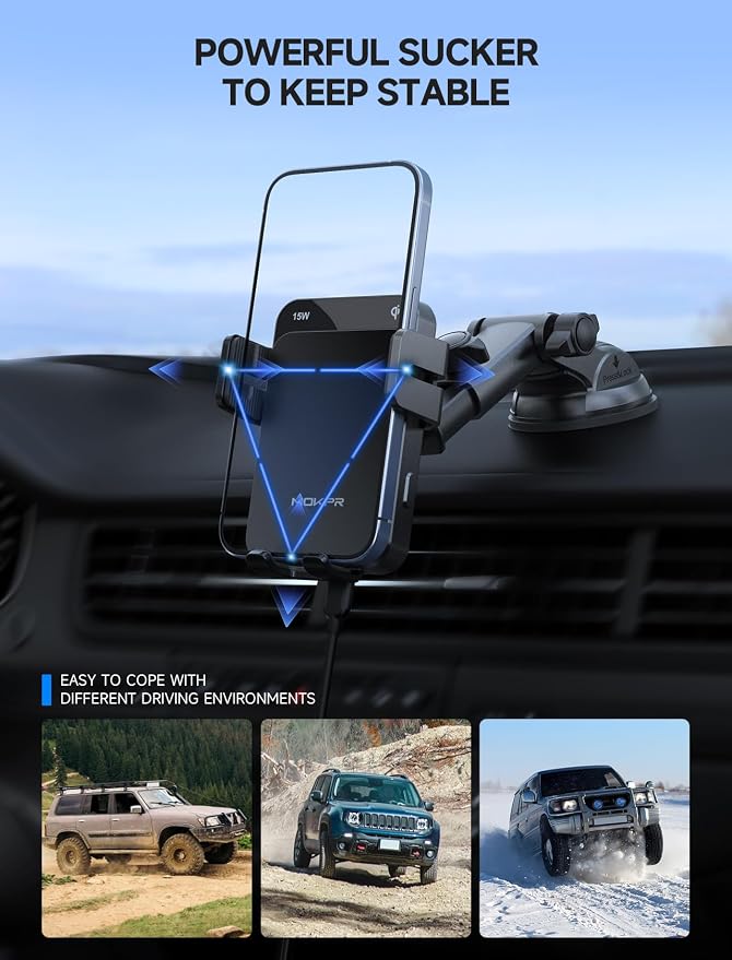 MOKPR Wireless Car Charger, 15W Auto Clamping Car Charger Dash Windshield Air - Image 7