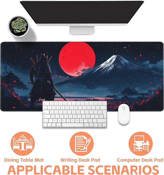 Mouse Pad Large Samurai and Red Moon Non-Slip Game Desk Mat - Image 4