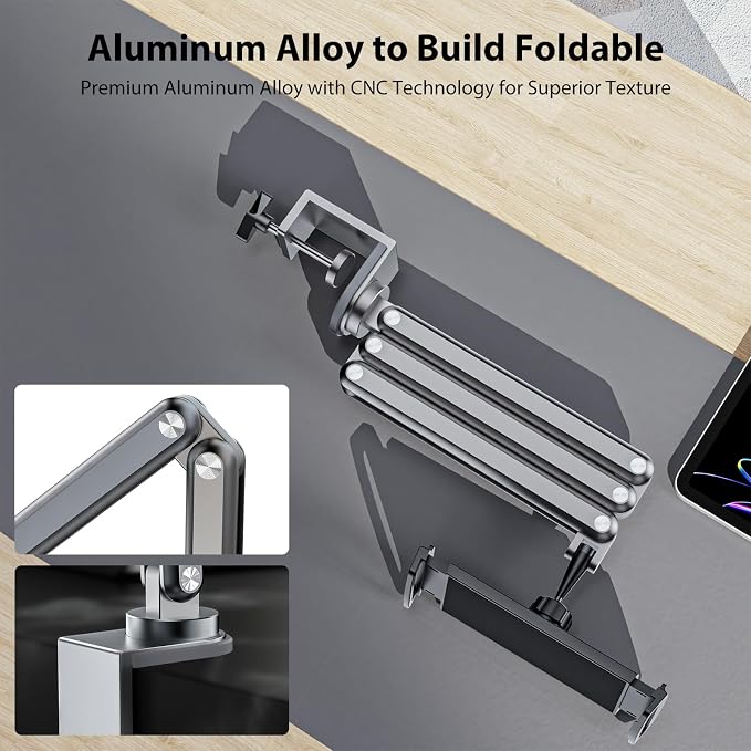 Tablet Stand for Desk, Aluminum Alloy Foldable Tablet Arm Mount Holder - Image 2