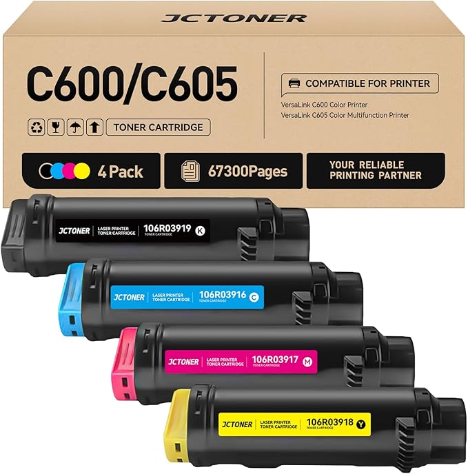 C600 C605 Toner Cartridges 4-Pack Compatible Replacement by JCTONER