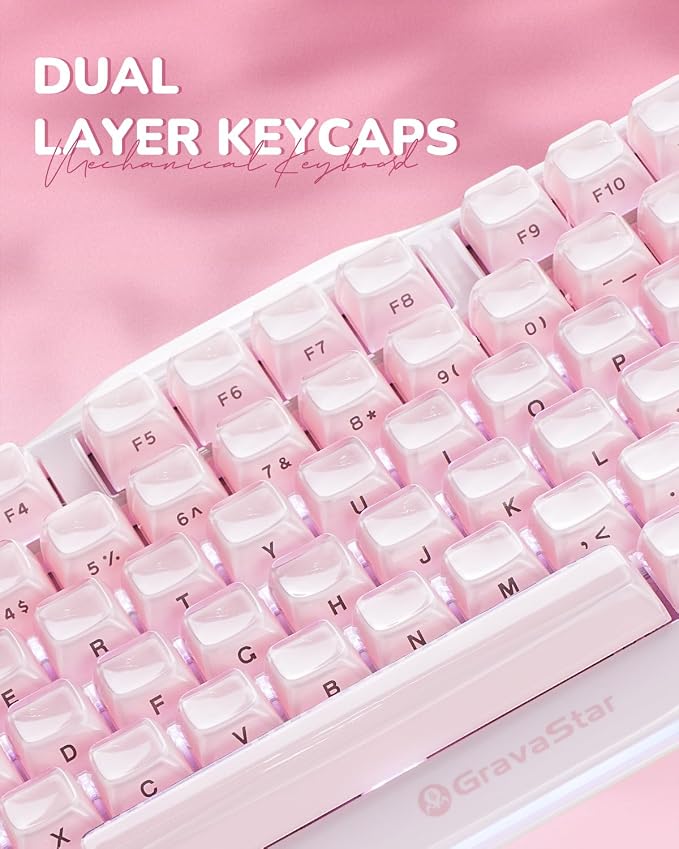 GravaStar Mercury K1 75% Pink Wireless Keyboard, Aluminum Alloy Exoskeleton - Image 3