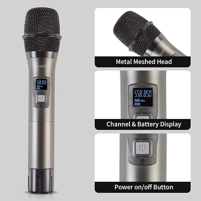 4 Channel Wireless Microphone System UHF 2 Cordless Handheld Mics and 2 - Image 4