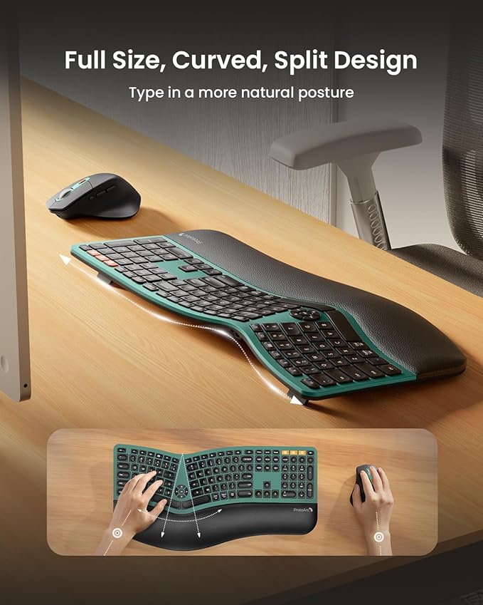 ProtoArc Ergonomic Wireless Keyboard Mouse, EKM01 Plus Full Size Ergo Bluetooth - Image 2