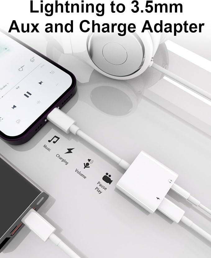 2 Pack Lightning to 3.5mm Headphone Jack Adapter, 2 in 1 Headphone Adapter Aux - Image 4