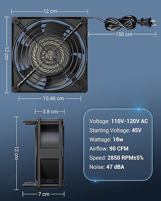 DEWENWILS 2 Pack 120V AC Fan, Waterproof Exhaust Fan 120mm, 18W 2850RPM 90CFM - Image 6