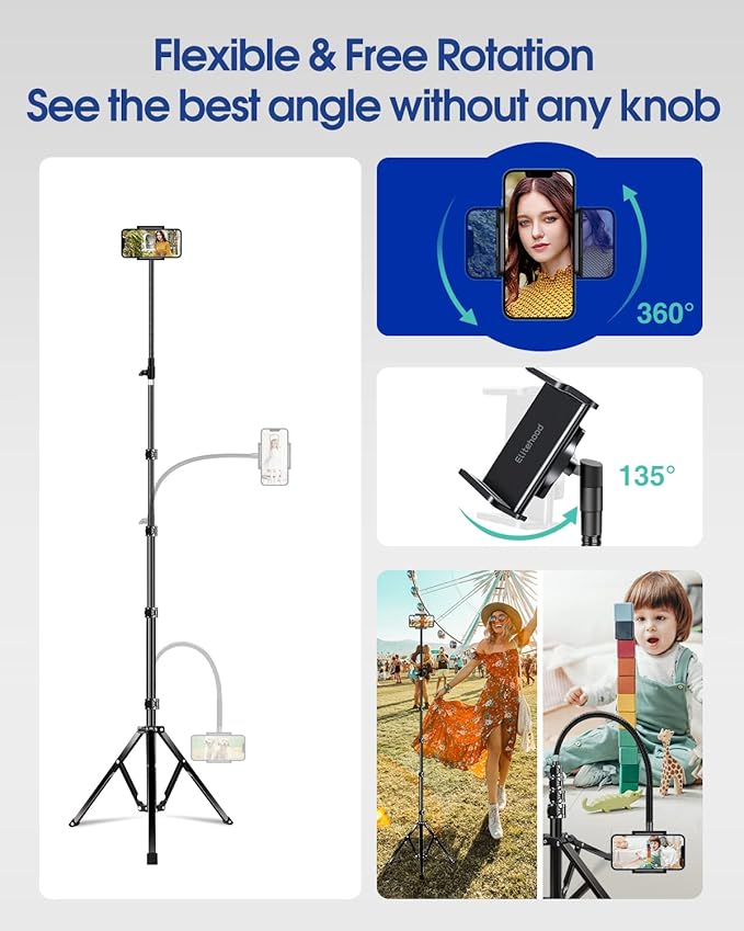 Elitehood 6.7 Feet Tall Phone Tripod, Heavy Duty Metal iPhone Tripod Stand - Image 4
