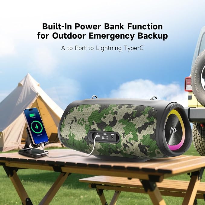 Portable Bluetooth Speaker 60W RMS, 90W Peak Loud Subwoofer Wireless Stereo - Image 6