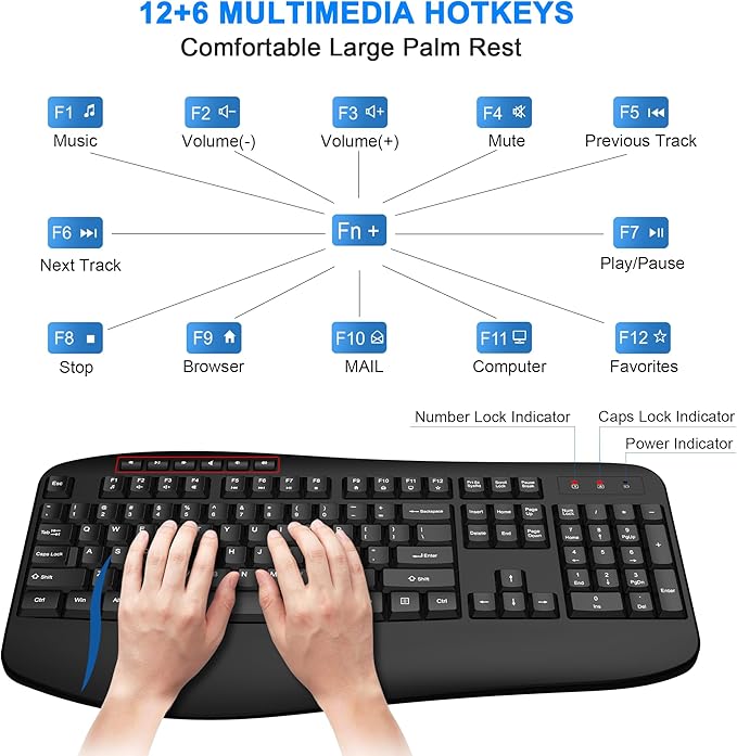 Wireless Keyboard and Mouse Combo, EDJO 2.4G Full-Sized Ergonomic Computer - Image 5