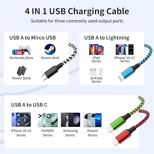 Travel Dual Type-C 4 in 1 Charging Cable, USB C Multi Charging Cable Multi - Image 5