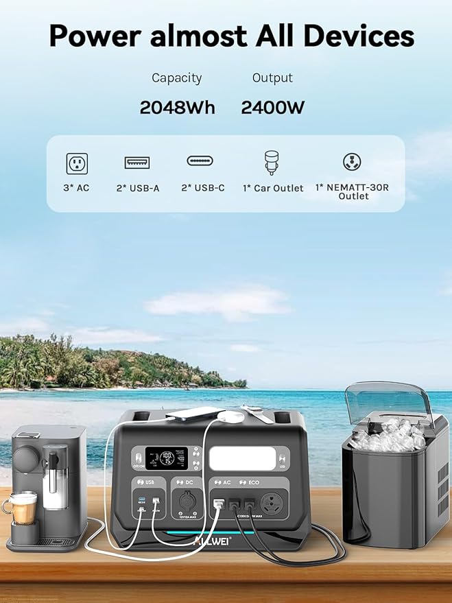 ALLWEI 2400W LiFePO4 Portable Power Station, 2048Wh Solar Generator - Image 6