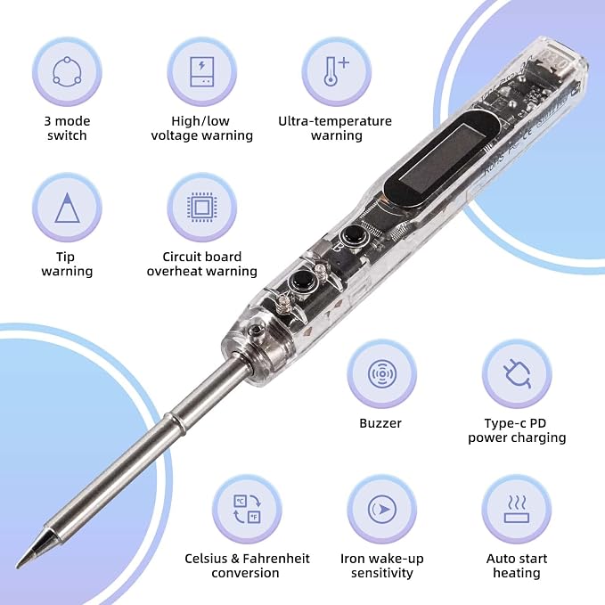 68W Electric Soldering Iron, SEQURE SI012 Pro Portable Solder Iron, OLED Screen - Image 2