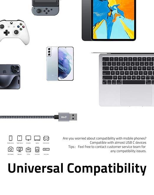 FHG 6FT 3.3FT USB 3.0 to USB C Cable 2Pack, High-Speed Transfer of 1GB in 2sec - Image 6