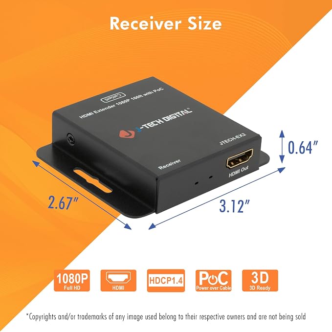 J-Tech Digital HDMI Extender Over Single Ethernet Cat5e/6/7 1080P Up to 1080P - Image 9