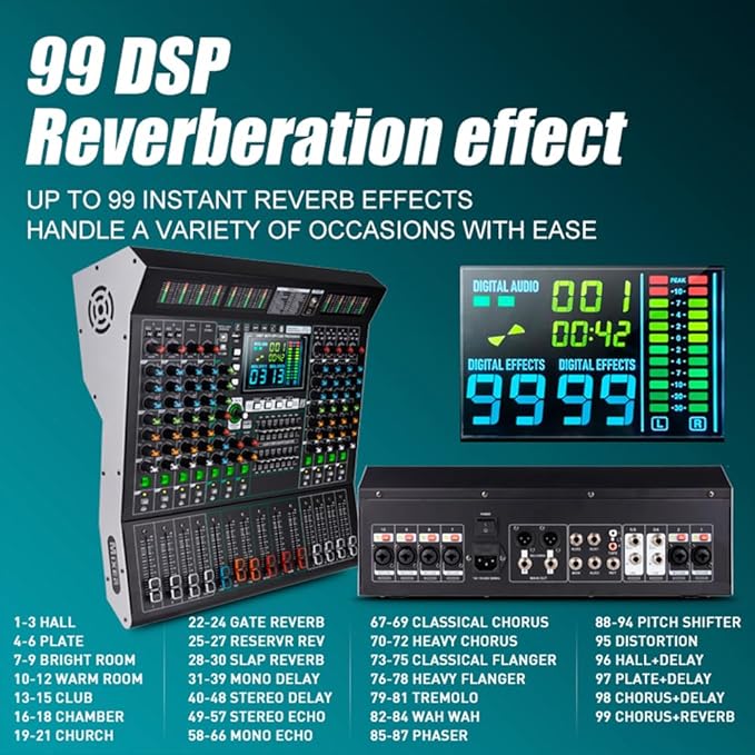 MD-10 10-Channel Professional Stage Mixer, 99 DSP Effects, Wireless Connection - Image 4