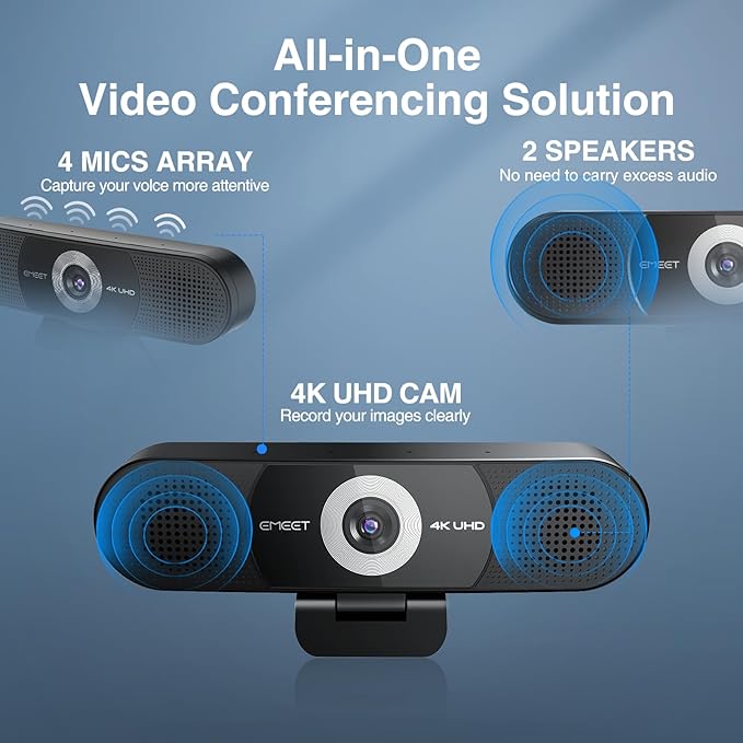 EMEET 3-in-1 4K Webcam with Microphone and Speaker, C980 PRO 60°-98° Wide Angle - Image 2