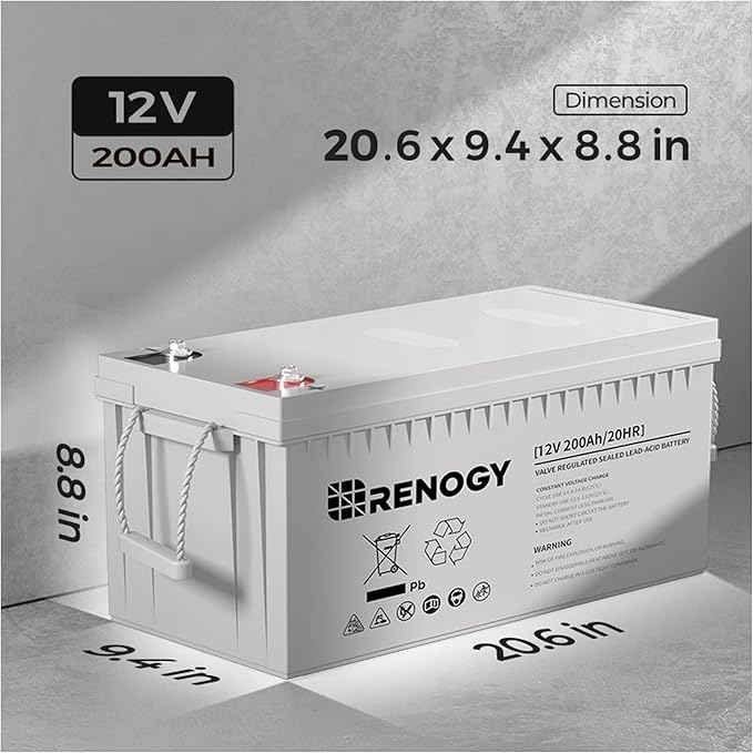 Renogy Deep Cycle AGM Battery 12 Volt 200Ah, 3% Self-Discharge Rate, 2000A Max - Image 6