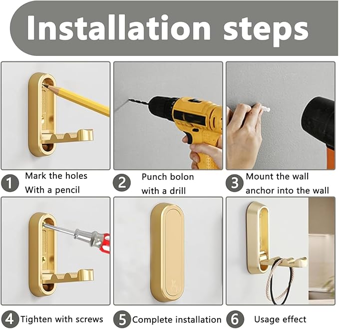 4PCS Gold Foldable Wall Hooks, Metal Folding Hooks Wall Mount, Easy Installation - Image 6