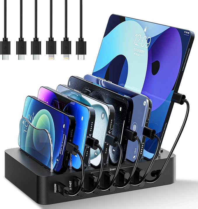 Charging Station for Multiple Devices: 68W 6 Port 20W Fast Phone Charger Dock by CLEVERBRIGHT