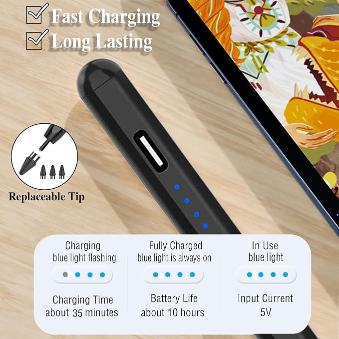 Active Stylus Pens for Touch Screens Rechargeable Tablet Pen POM Tip Magnetic - Image 4