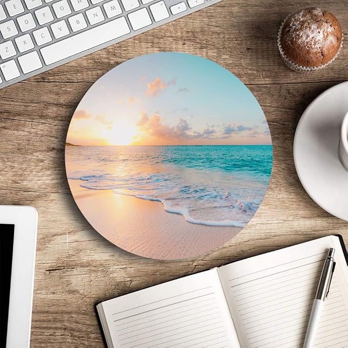 Round Mouse Pad, Beach Customized Premium-Textured Mouse Mat, Washable Mousepads - Image 5