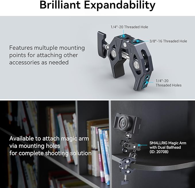 SMALLRIG Clamp, Camera Mount Clamp, Crab-Shaped Super Clamp - Image 3