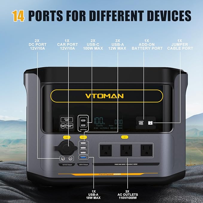 VTOMAN FlashSpeed 1000 Portable Power Station, 828Wh LiFePO4 Battery Solar - Image 5