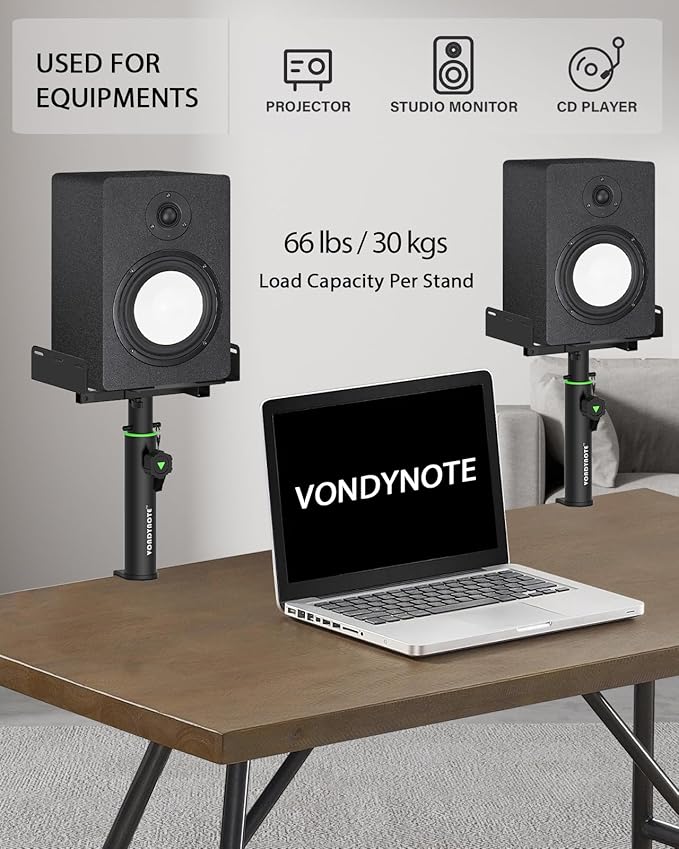 Set of 2 Dual Side Clamping Studio Monitor Stands Short Desktop Clamp Speaker - Image 7