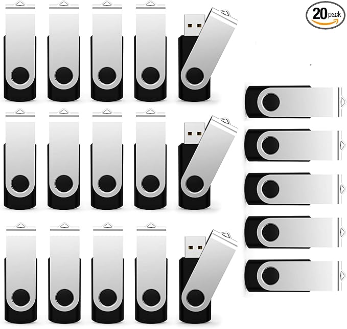 USB Flash Drive 2GB 20 Pack, Bulk USB 2.0 Flash Drives Thumb Drive Swivel by Maspen