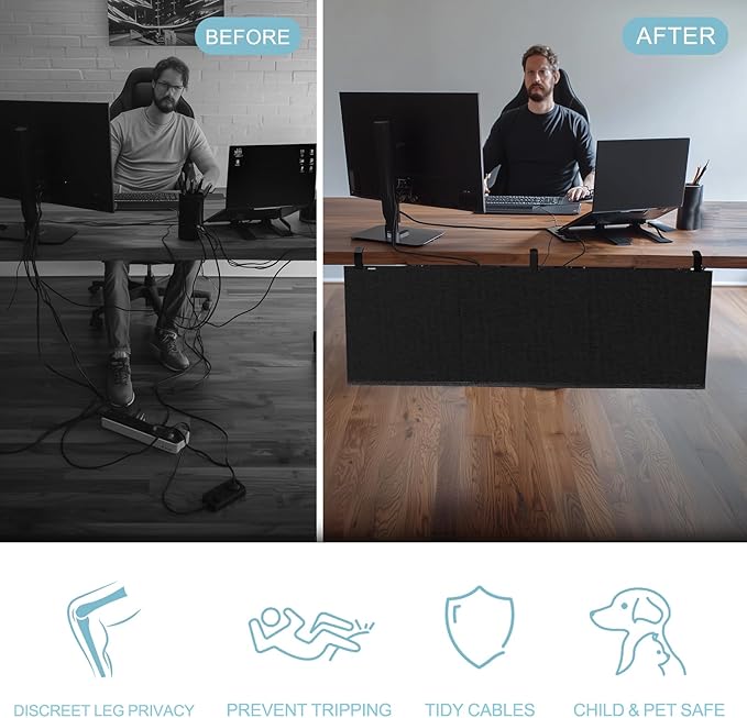 No Drill Under Desk Cable Management and Privacy Panel 2 in 1 | Modesty Panel - Image 5