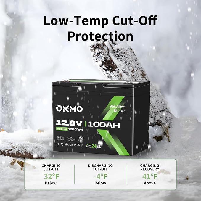 OKMO 12V 100Ah LiFePO4 Battery, Group 24 Lithium Battery 100A BMS，10 Years - Image 3