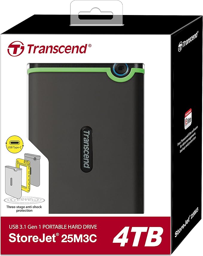 Transcend 4TB SJ25M3C, USB 3.1 Portable Hard Drive Rugged, Anti-Shock Resistant - Image 2