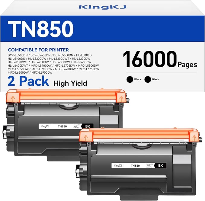 TN850 Black Toner Cartridge 2-Pack High Yield Compatible by KingKJInkToner