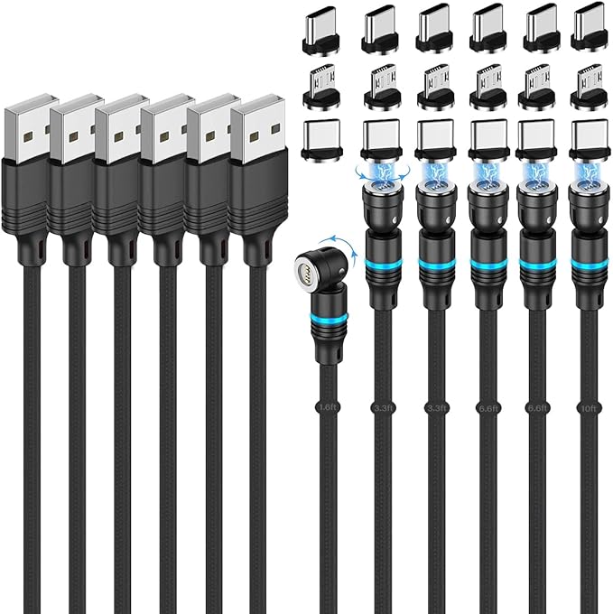 Magnetic Charging Cable 540° Rotation 3A Fast Charging Data Sync 3 in 1 by Losuesme
