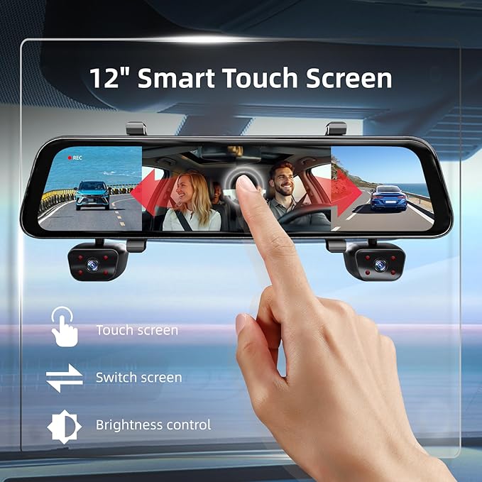 2025 Rear View Mirror Camera, 4 Channel Mirror Dash Cam Front and Rear Inside - Image 3