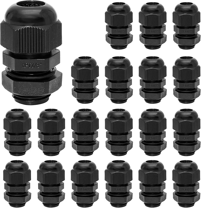 20 Pcs 3/8" NPT Nylon Cable Glands, IP68 Waterproof Adjustable Cord Grip Cable by Bonsicoky