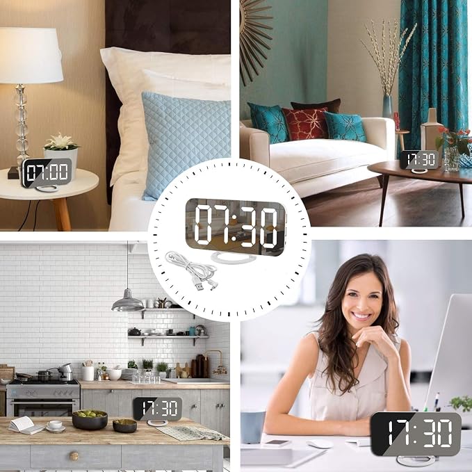 SZELAM Digital Clock Large Display, LED Electric Alarm Clocks Mirror Surface - Image 7