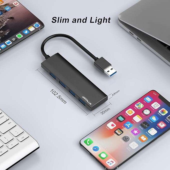 USB Hub, USB 3.0 Hub Aluminum Alloy Ultra Slim USB Splitter, Portable 4 Port - Image 7