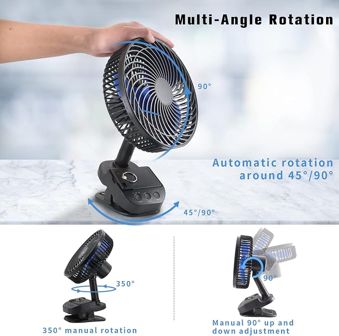 ATEngeus 4 in1 USB Fan, 8” Clip Fan, 10000mAh Rechargeable Table Fan, 5 Speeds - Image 4