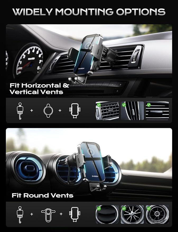 CHGeek Wireless Car Charger, 15W Fast Charging Car Phone Holder Charger - Image 2