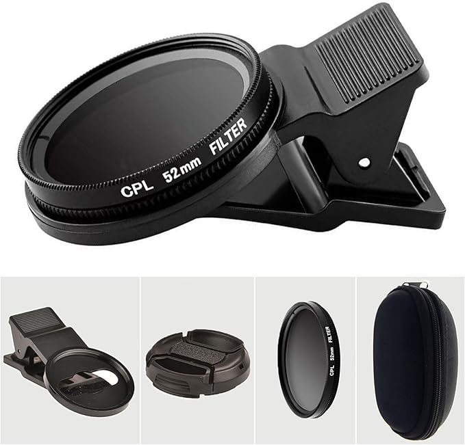 52mm CPL Phone Camera Lens, Universal Phone Camera Polarizer Filter Clip-On by VLUOO
