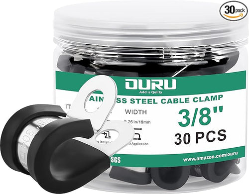 30pcs 3/8 Inch Stainless Steel Cable Clamps, Rubber Coated Cushioned Insulated by OURU