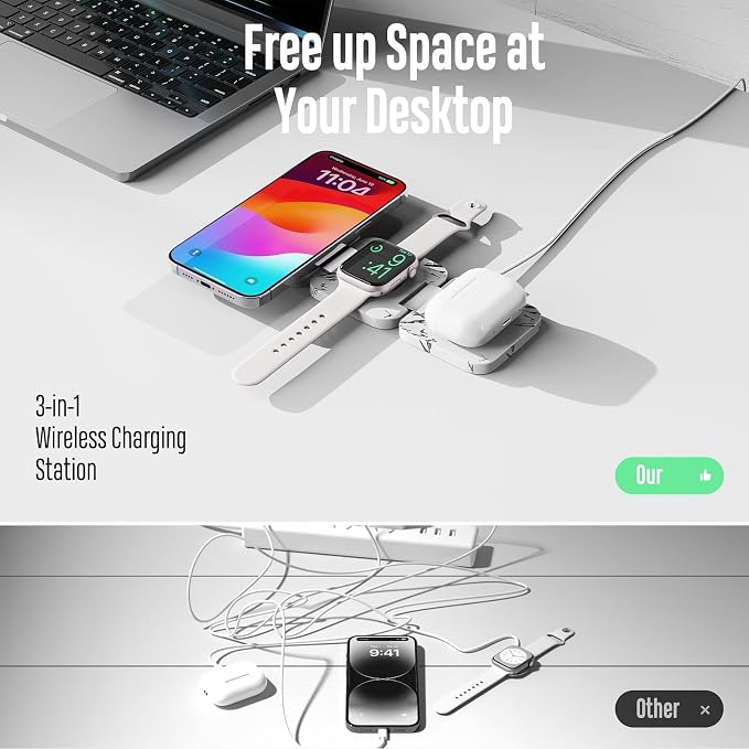 Fast Wireless Charger, Magnetic Foldable 3 in 1 Charging Station - Image 4